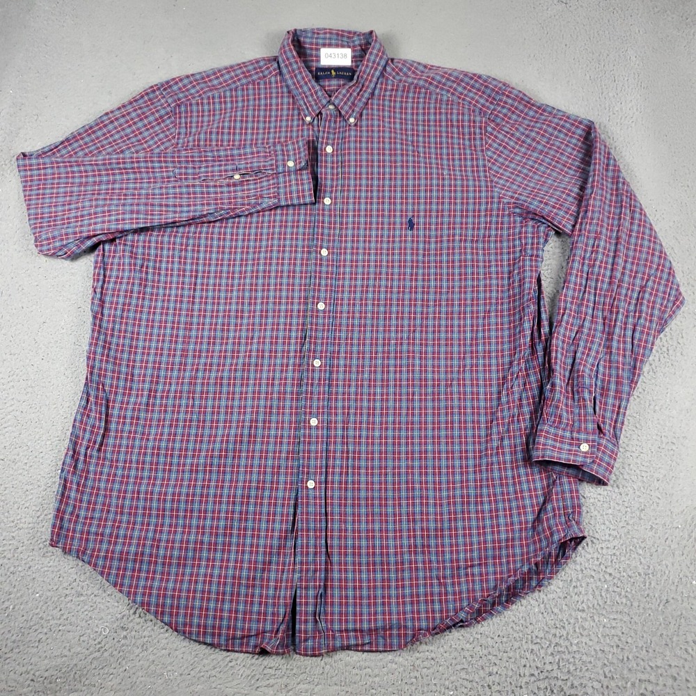 Ralph Lauren Mens 2XLT Blue Red Plaid Pony Button Up Long Sleeve Shirt 2XL Tall - Picture 3 of 7